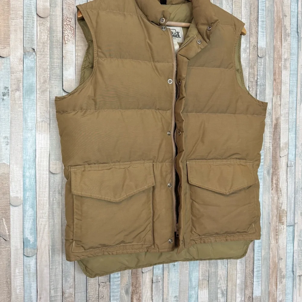 Woolrich M Vintage Down Filled Zip Up Puffer Vest Sleeveless Classic Utility Tan
